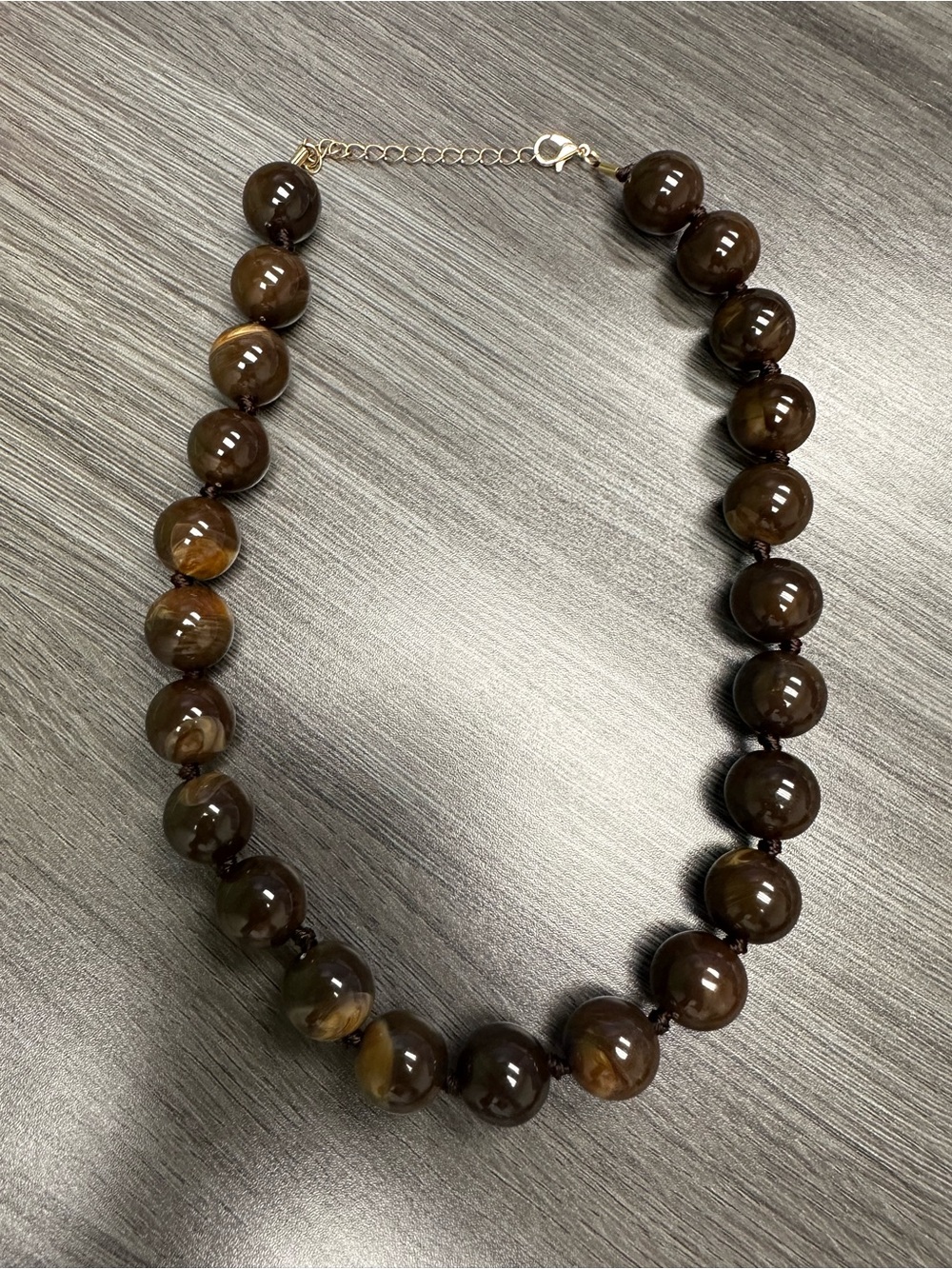 Brown Beaded Women's Necklace - Polished Tiger Eye Style
